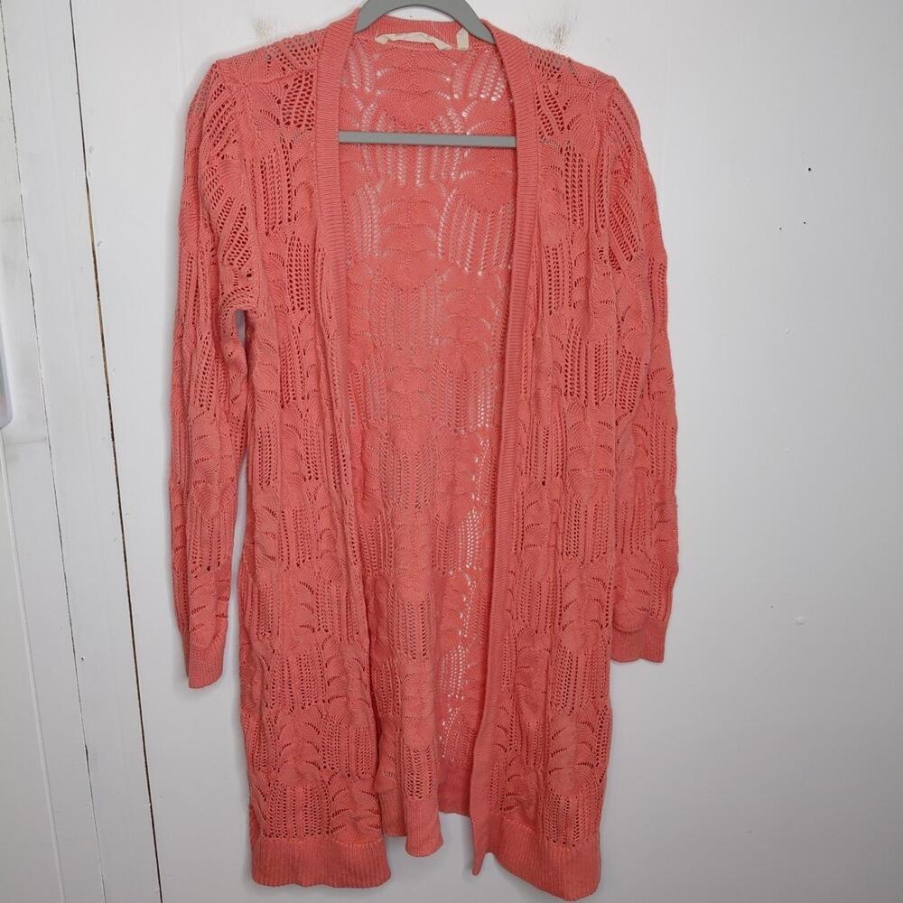 Soft Surroundings Sweater Womens Medium Open Knit Peach Cardigan Lightweight